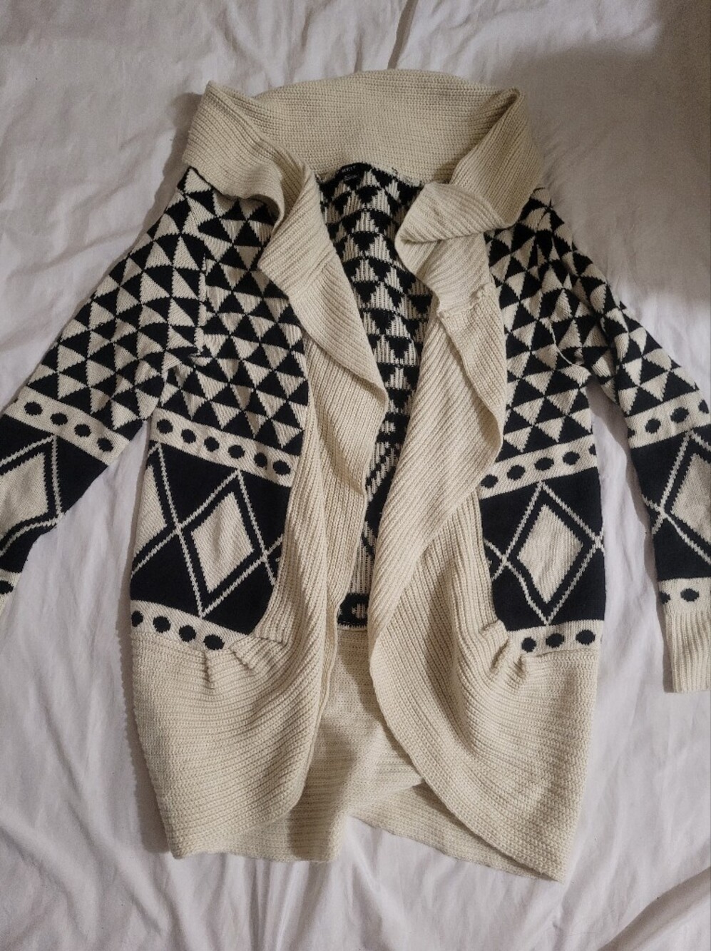 Black & Cream Geometric Knit Sweater